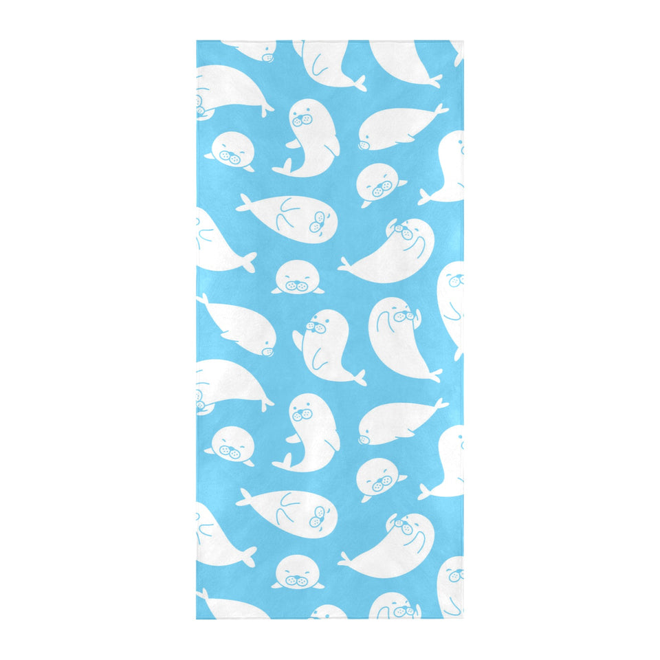 Cute white sea lion seals pattern Beach Towel