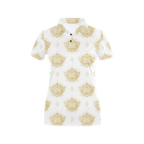 Gold Ornamental lotue waterlily symbol pattern Women's All Over Print Polo Shirt