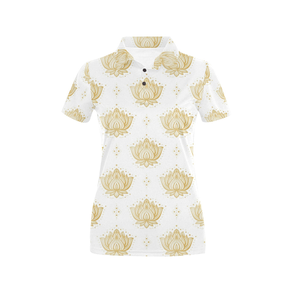 Gold Ornamental lotue waterlily symbol pattern Women's All Over Print Polo Shirt