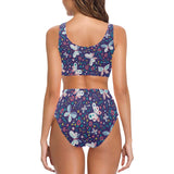 Colorful butterfly flower pattern.eps Chest Bowknot High Waisted Bikini Swimsuit