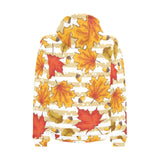 Maple leaf oak leaf acorns beige striped backgroun Men's Padded Hooded Jacket