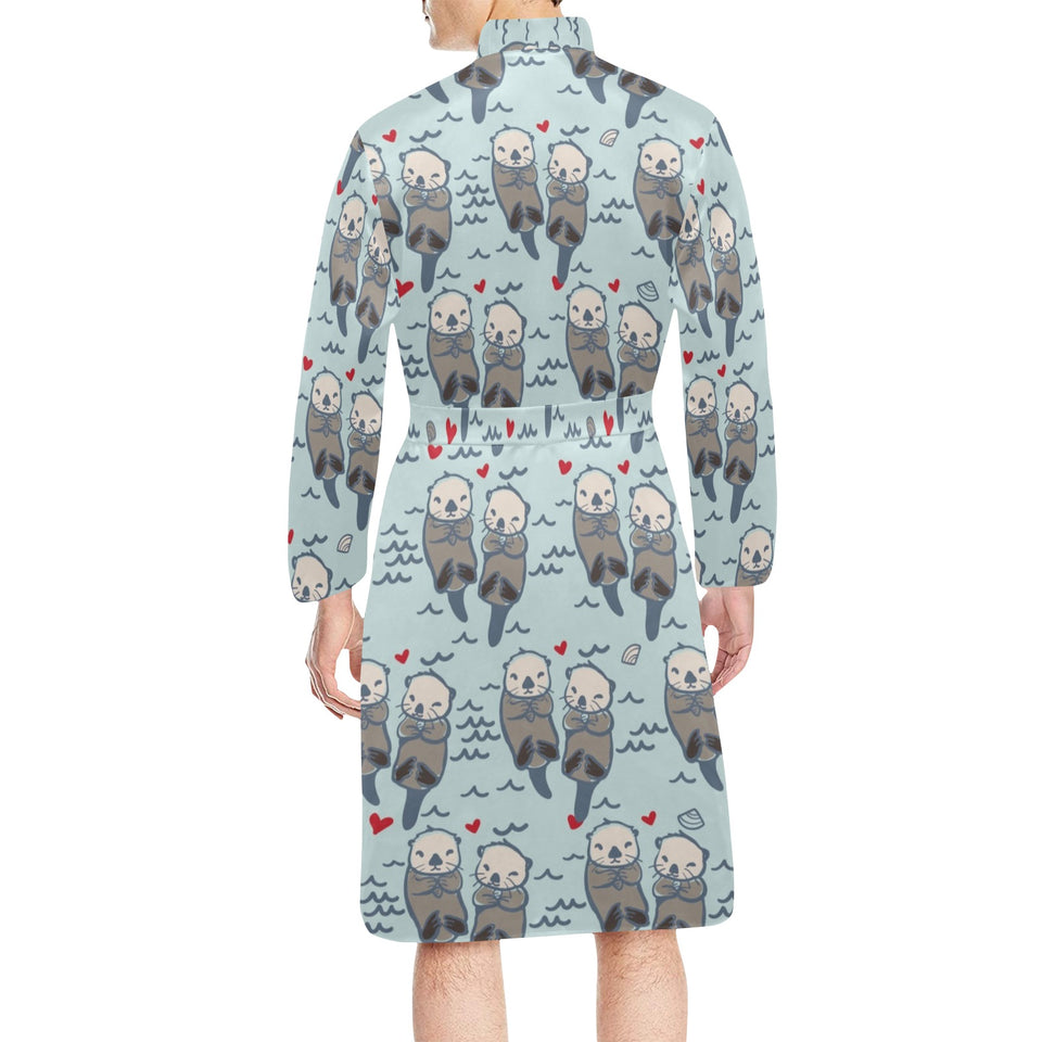 Lovely Sea Otter Pattern Men's Long Sleeve Belted Night Robe