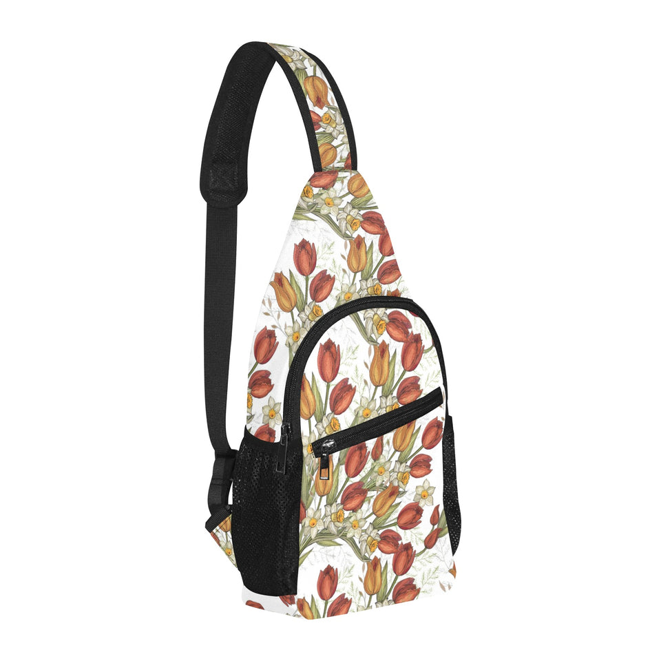Red tulips and daffodils pattern All Over Print Chest Bag