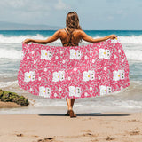 Maneki neko cat sakura pink background Beach Towel