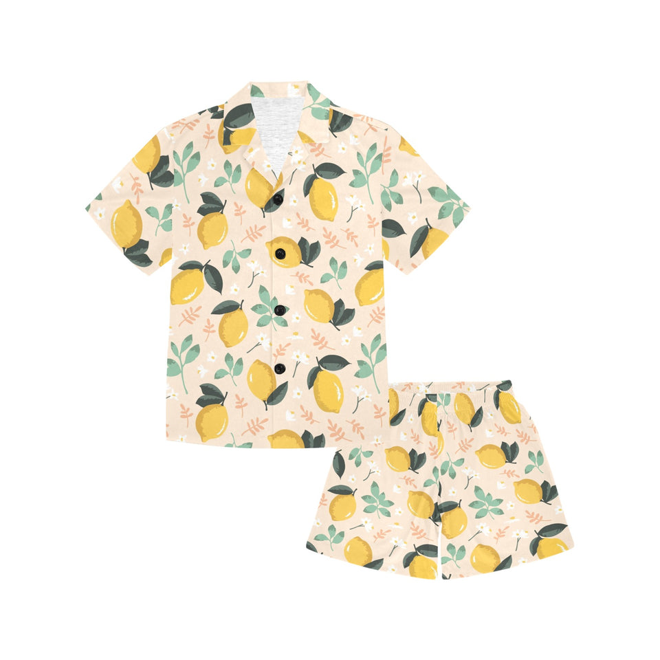 lemon flower leave pattern Kids' Boys' Girls' V-Neck Short Pajama Set