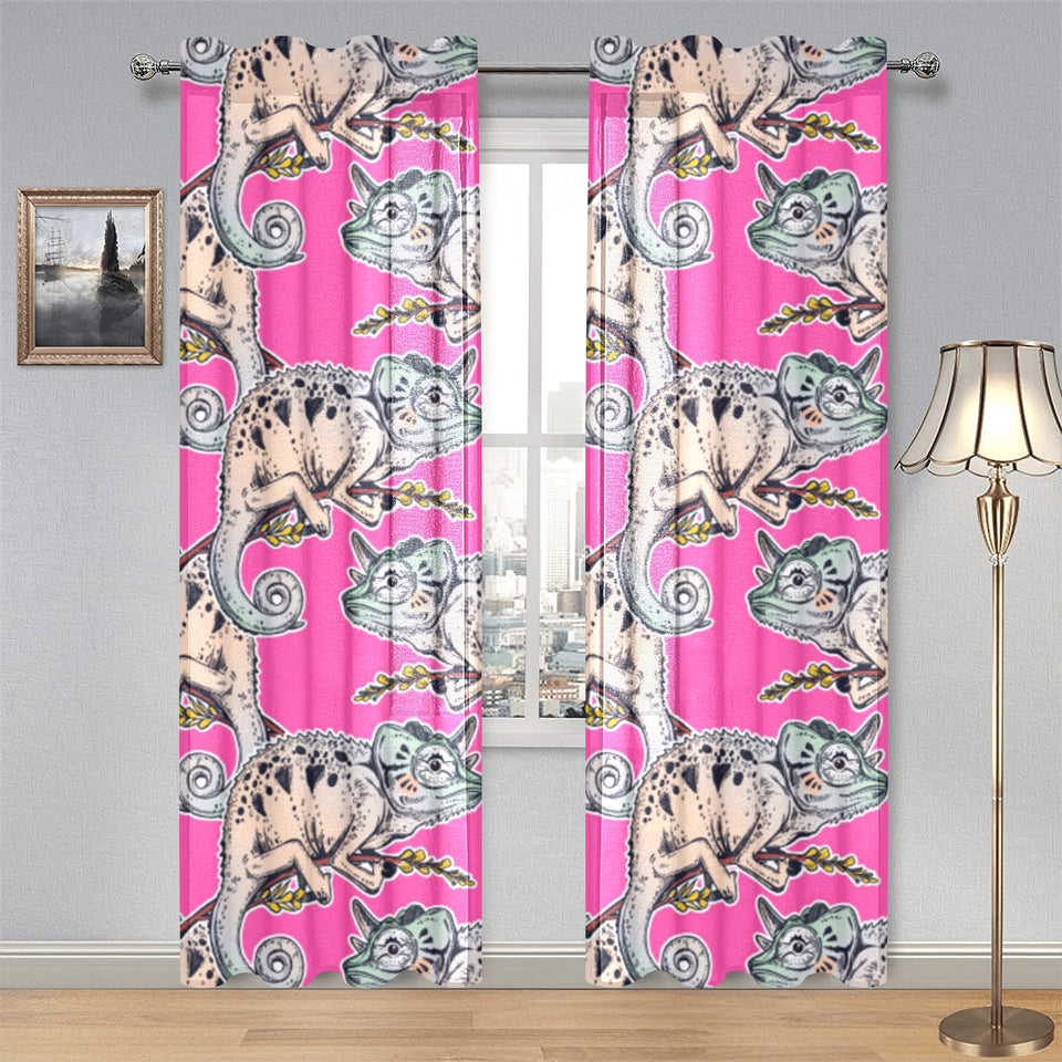 Chameleon lizard pattern pink background Gauze Curtain