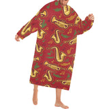 Saxophone cornet pattern red background Blanket Robe with Sleeves
