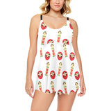 Daruma japanese wooden doll Chest Sexy Pleated Two Piece Swim Dress