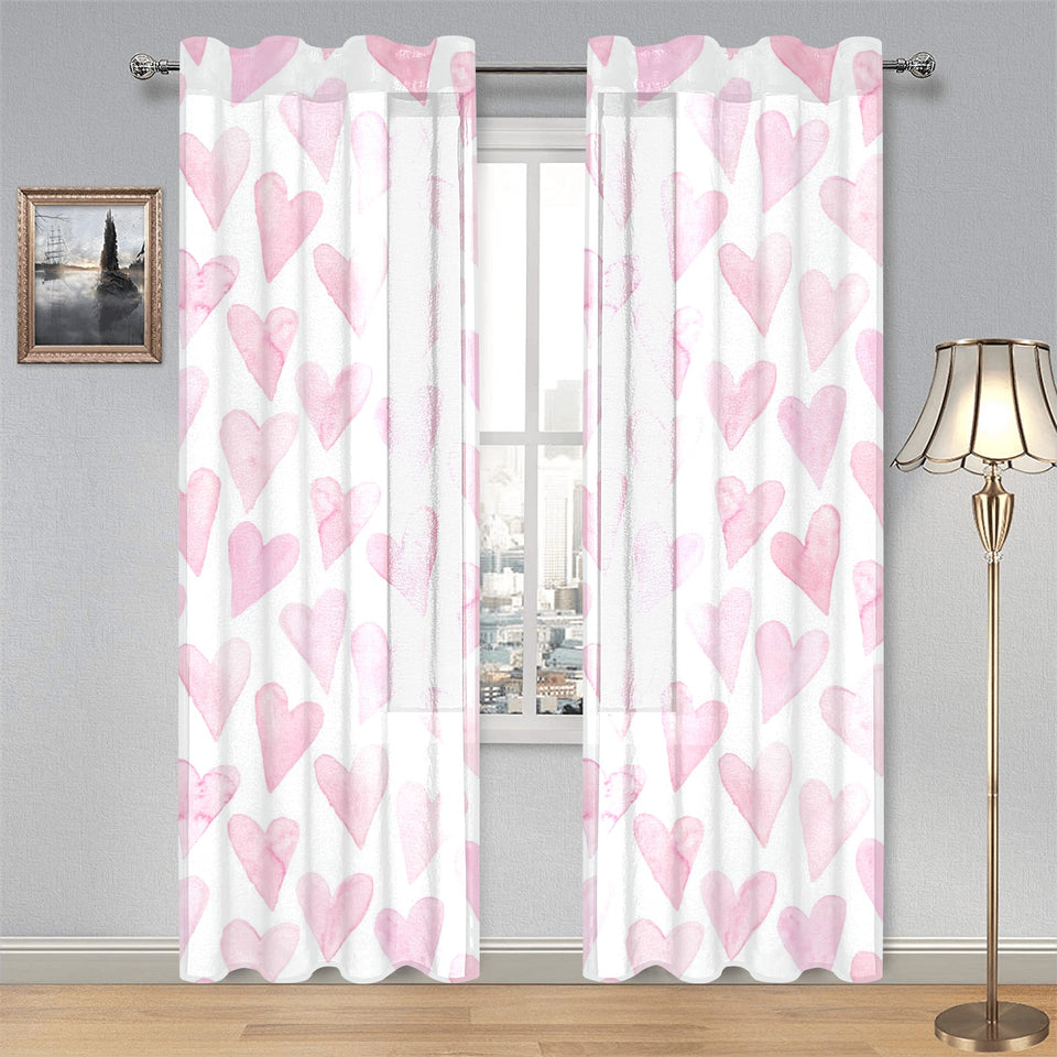 Watercolor pink heart pattern Gauze Curtain