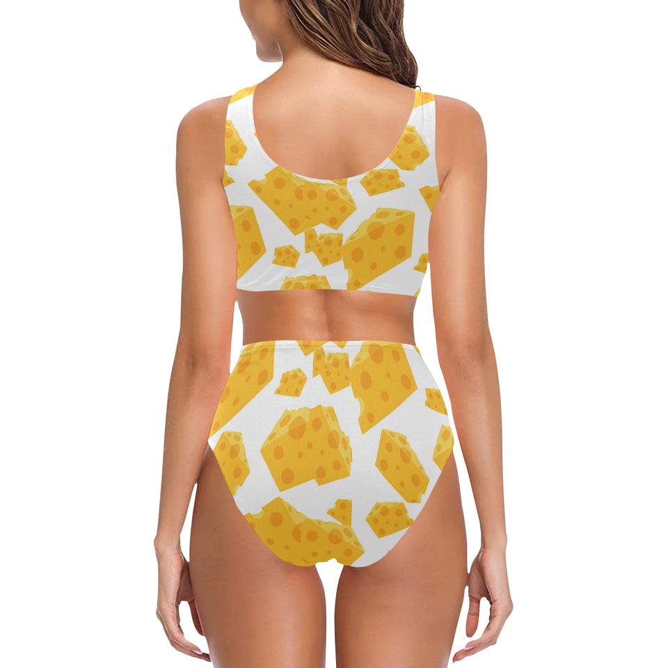 Cheese slice pattern Chest Bowknot High Waisted Bikini Swimsuit