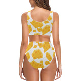 Cheese slice pattern Chest Bowknot High Waisted Bikini Swimsuit