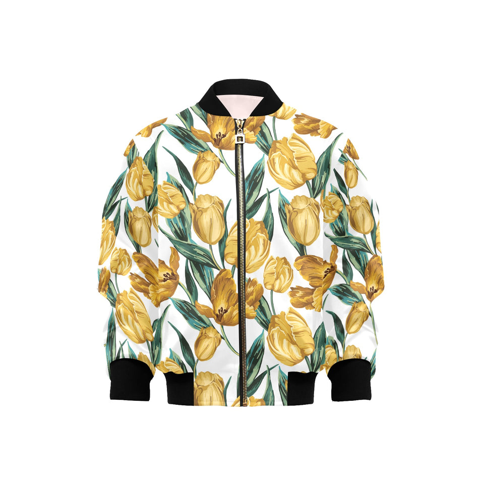 yellow tulips pattern Kids' Boys' Girls' Bomber Jacket