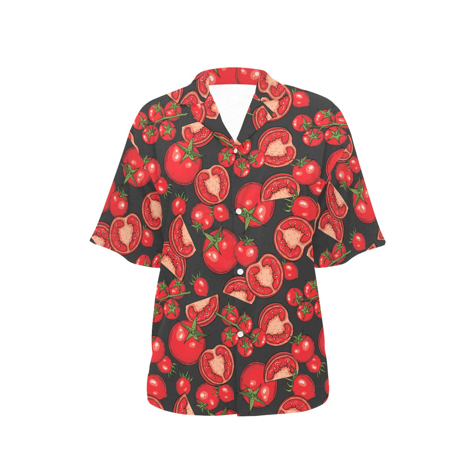 Tomato black background Women's All Over Print Hawaiian Shirt