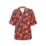 Tomato black background Women's All Over Print Hawaiian Shirt
