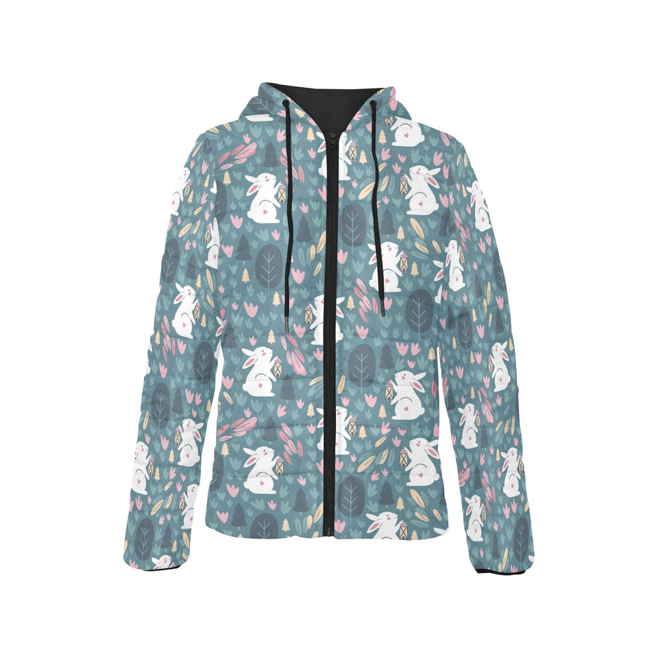 Cute rabbit pattern Women's Padded Hooded Jacket