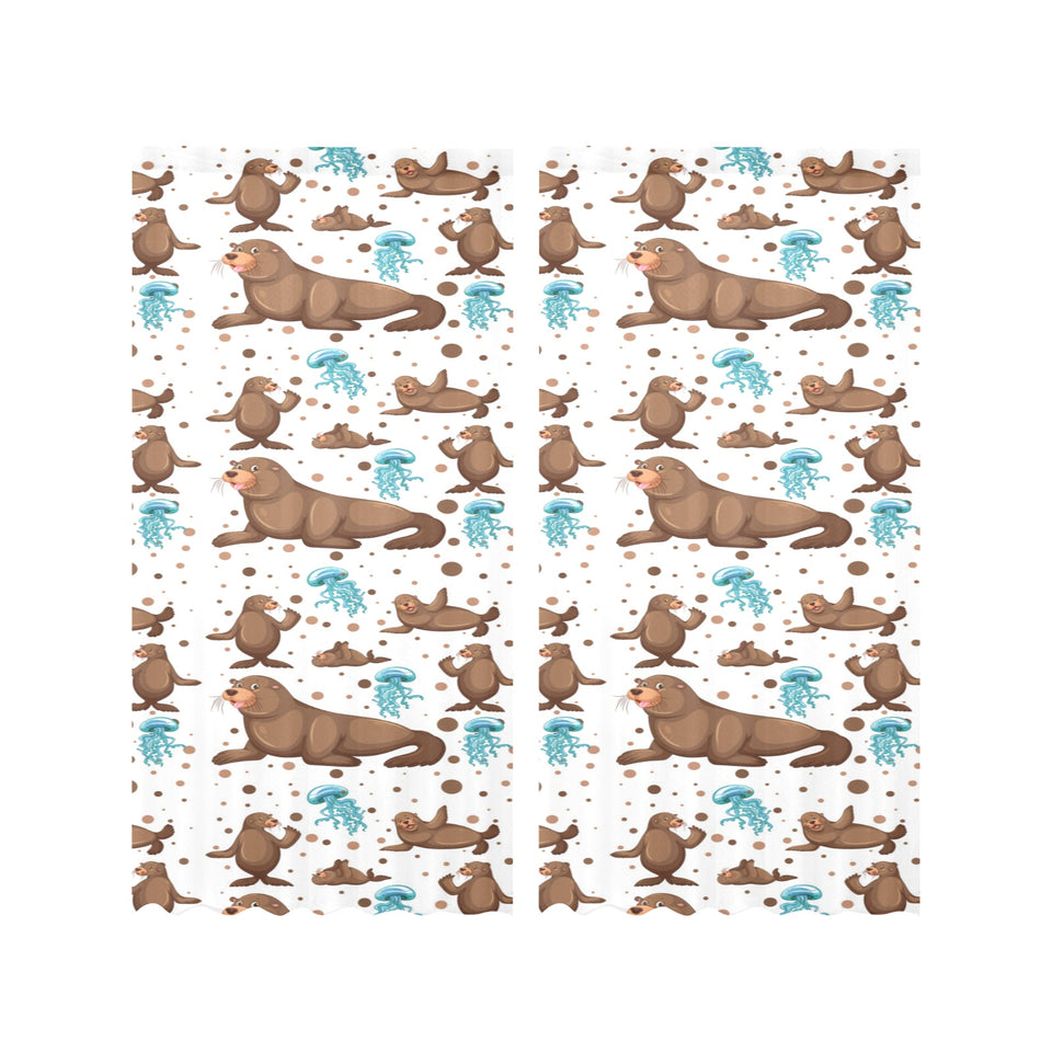 sea lion Seals jellyfish pattern Gauze Curtain