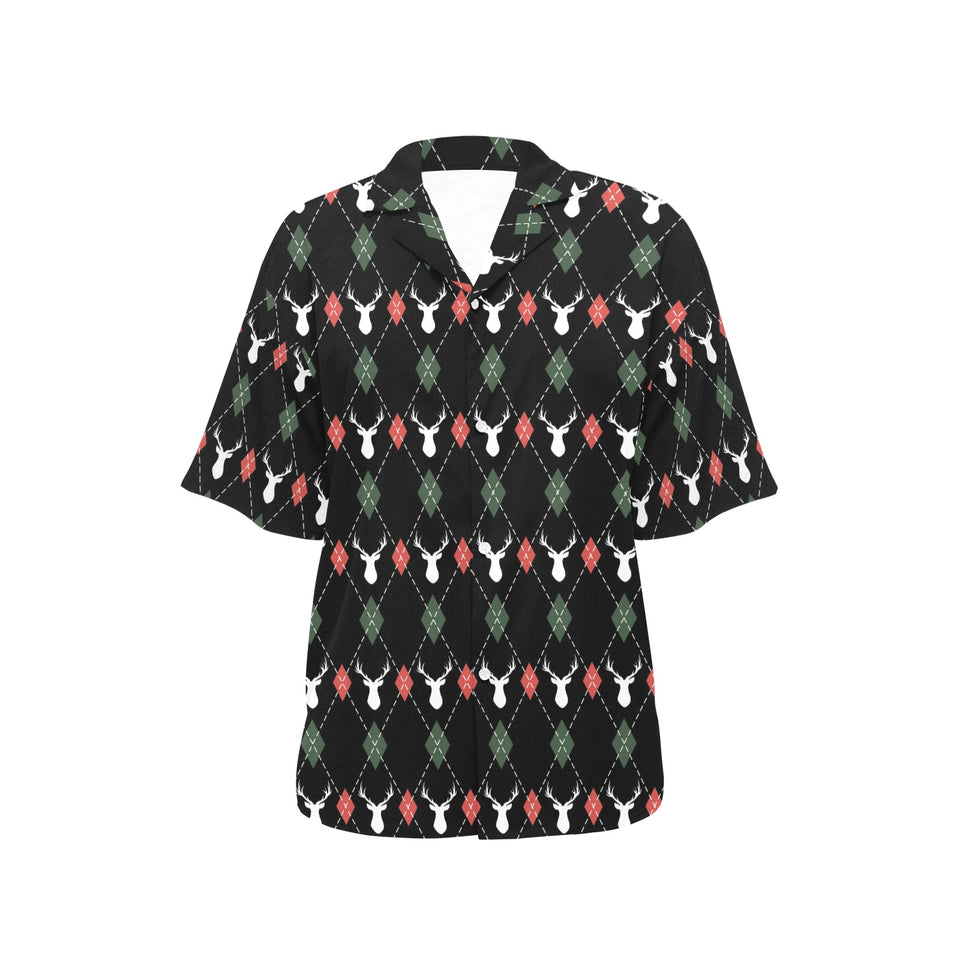Deer Christmas new year pattern argyle Women's All Over Print Hawaiian Shirt