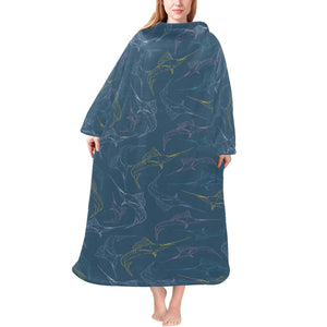 Swordfish Pattern Print Design 02 Blanket Robe with Sleeves