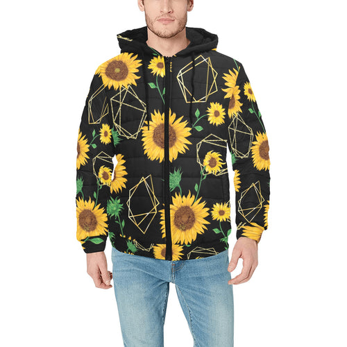 sunflower golden polygonal shapes Men's Padded Hooded Jacket