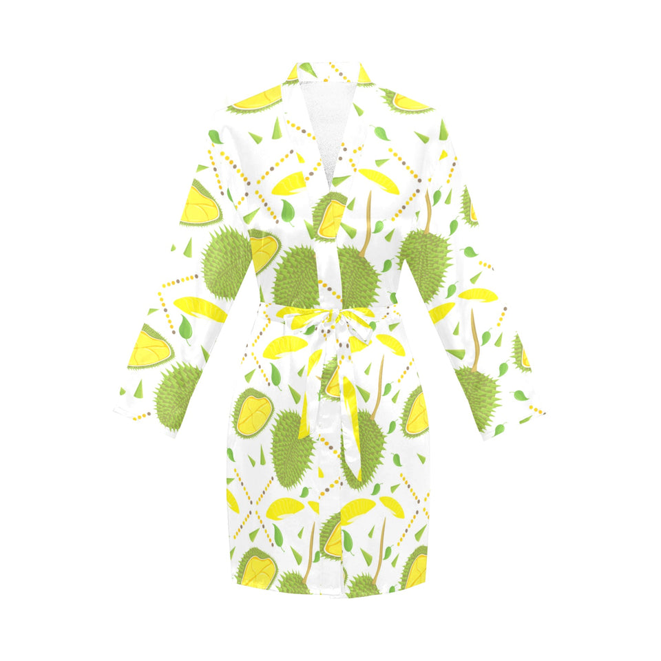 Durian pattern background Women's Long Sleeve Belted Night Robe