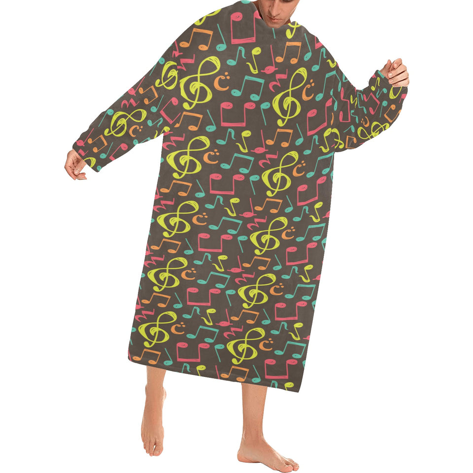 Music Notes Pattern Print Design 05 Blanket Robe with Sleeves