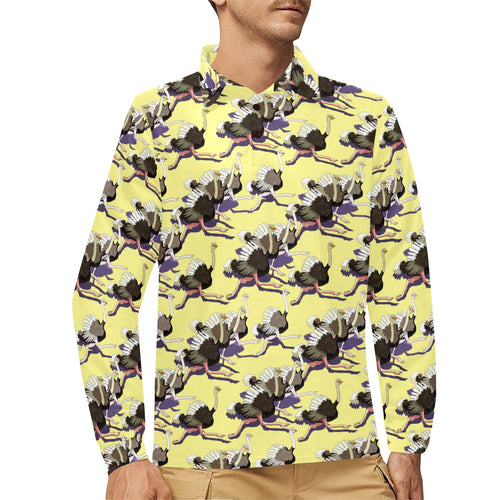 Ostrich Pattern Print Design 04 Men's Long Sleeve Polo Shirt