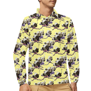 Ostrich Pattern Print Design 04 Men's Long Sleeve Polo Shirt