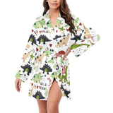 Cute dinosaurs pattern Women's Long Sleeve Belted Night Robe