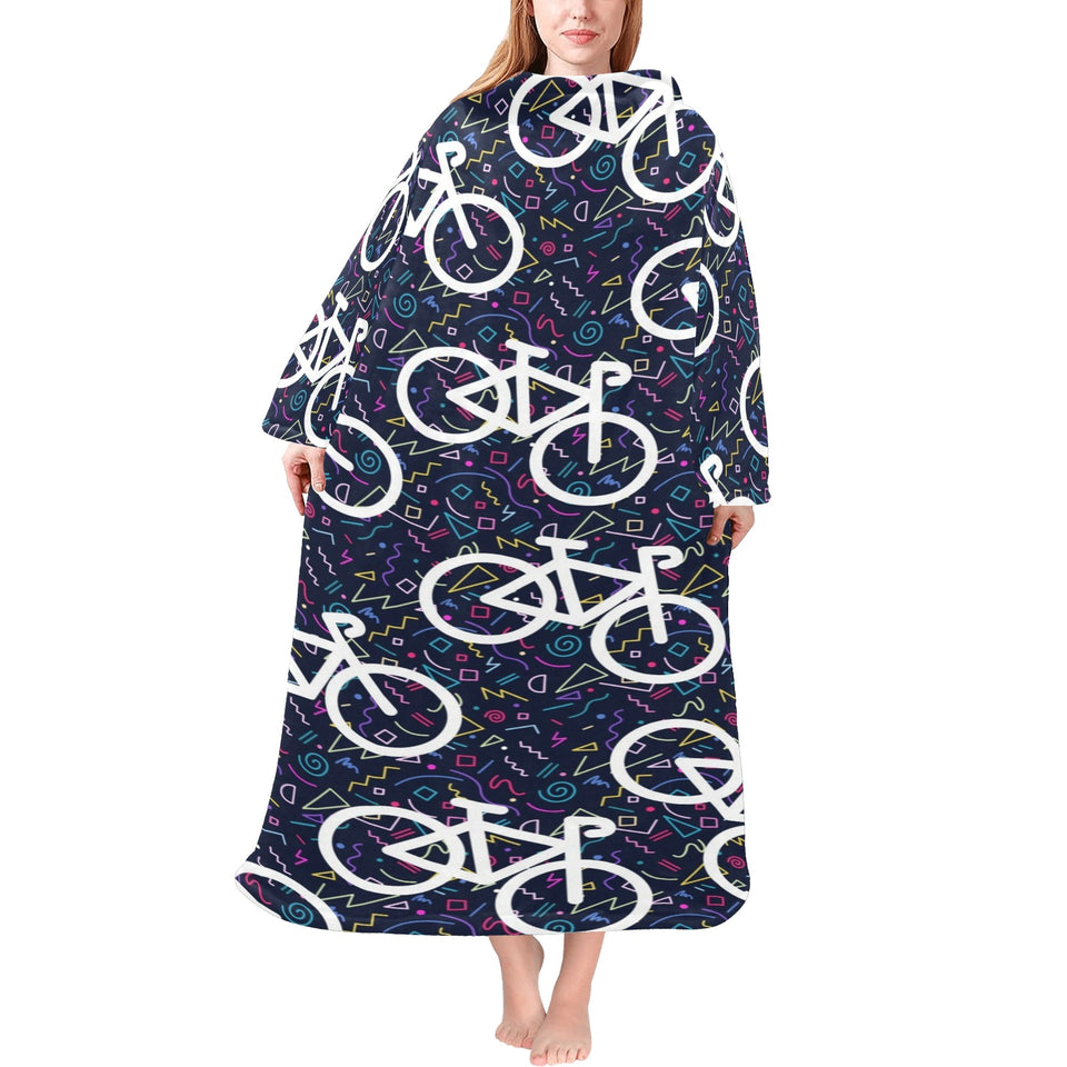 Bicycle Pattern Print Design 03 Blanket Robe with Sleeves