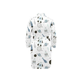 Hand drawn space elements space rocket star planet Men's Long Sleeve Belted Night Robe