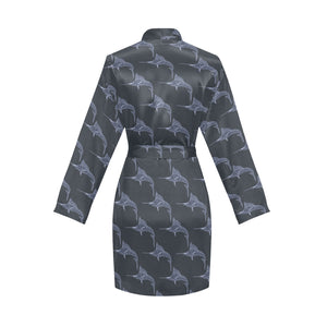 Swordfish Pattern Print Design 03 Women's Long Sleeve Belted Night Robe