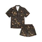 Gold peacock feather pattern Kids' Boys' Girls' V-Neck Short Pajama Set