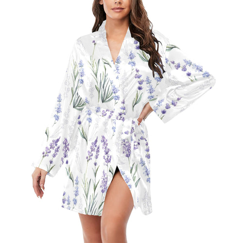 Hand painting Watercolor Lavender Women's Long Sleeve Belted Night Robe