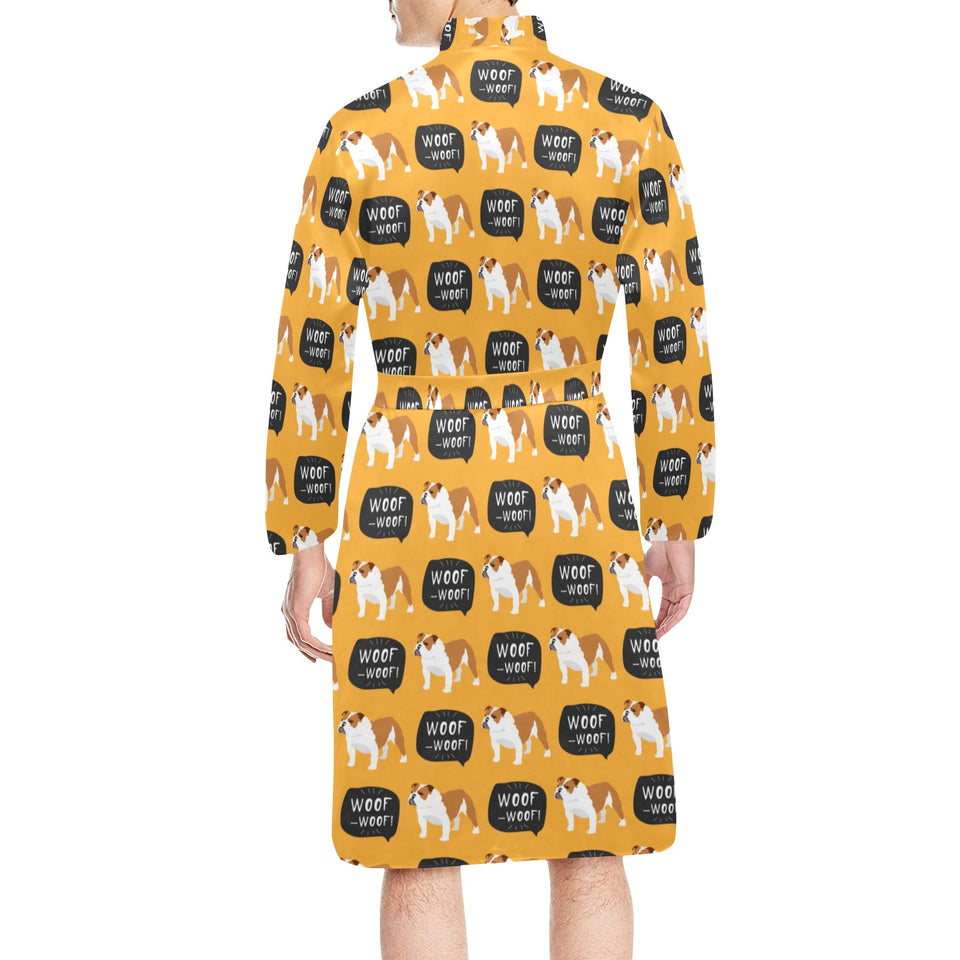 English Bulldog Pattern Print Design 04 Men's Long Sleeve Belted Night Robe