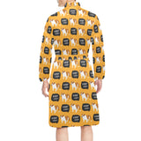 English Bulldog Pattern Print Design 04 Men's Long Sleeve Belted Night Robe