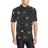 Spider web design pattern Black background white c Men's All Over Print Polo Shirt