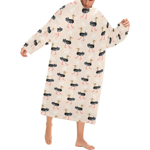 Ostrich Pattern Print Design 05 Blanket Robe with Sleeves