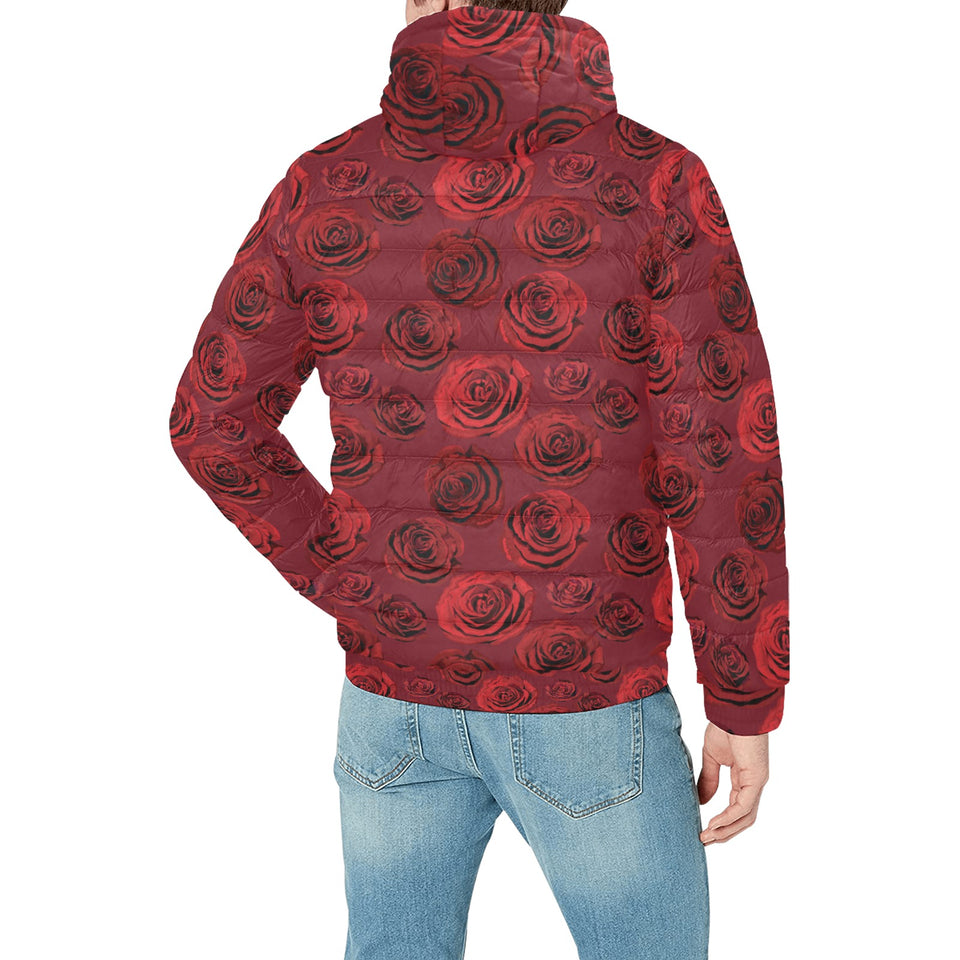 Rose Pattern Print Design 03 Men's Padded Hooded Jacket