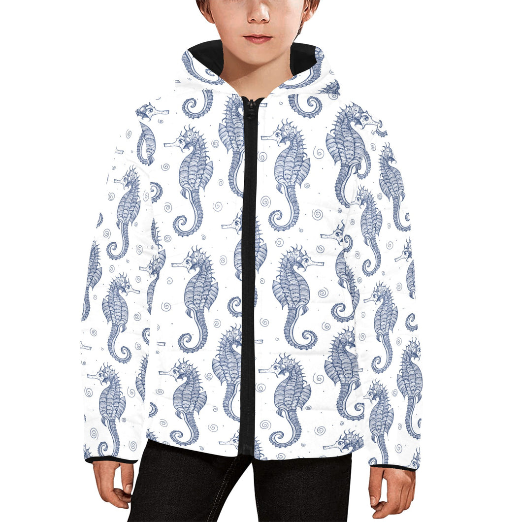 Seahorse pattern background Kids' Boys' Girls' Padded Hooded Jacket