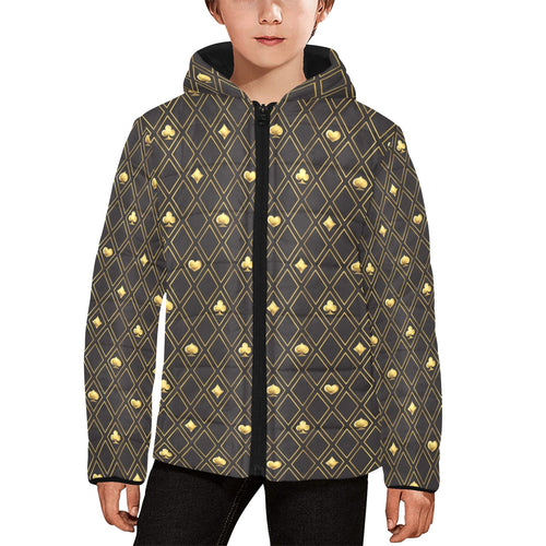 Casino Cards Suits Pattern Print Design 01 Kids' Boys' Girls' Padded Hooded Jacket