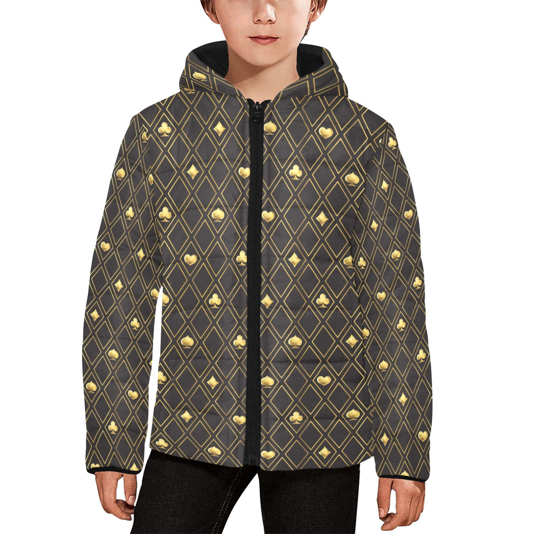 Casino Cards Suits Pattern Print Design 01 Kids' Boys' Girls' Padded Hooded Jacket
