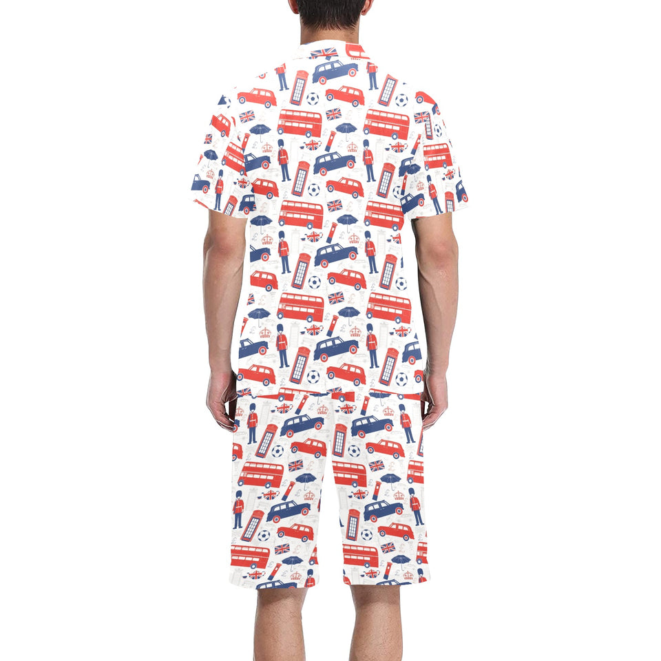 British Pattern Print Design 03 Men's V-Neck Short Pajama Set