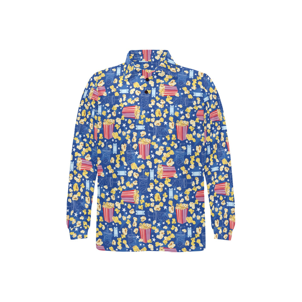 Popcorn Pattern Print Design 01 Men's Long Sleeve Polo Shirt