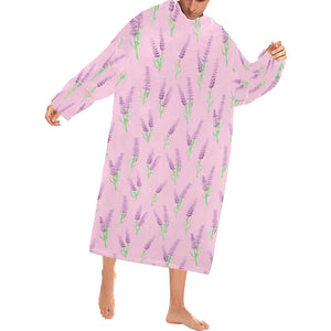 Lavender pattern pink background Blanket Robe with Sleeves