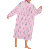 Lavender pattern pink background Blanket Robe with Sleeves