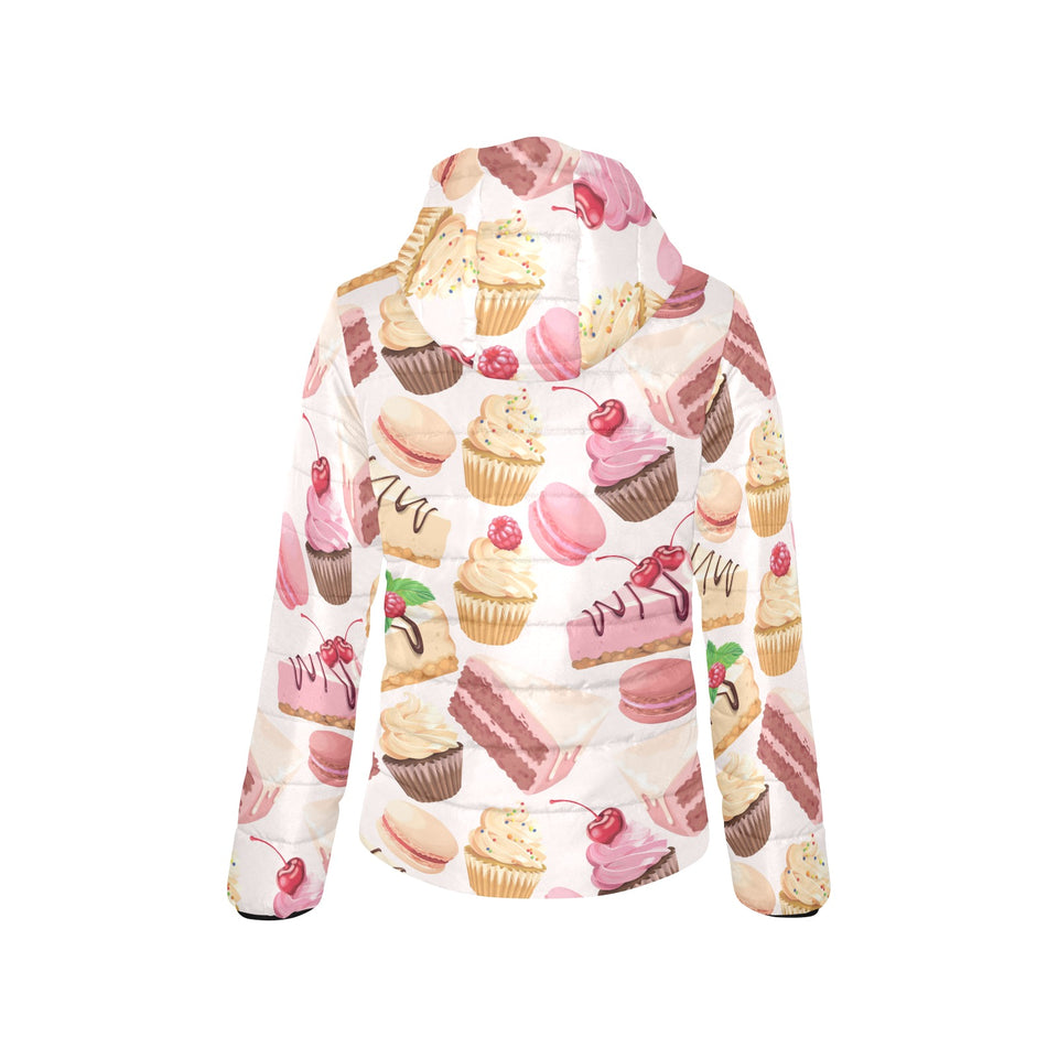 Cake cupcake sweets pattern Women's Padded Hooded Jacket