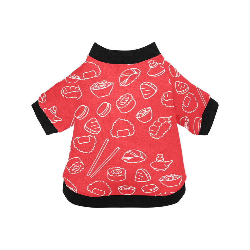 sushi pattern red background All Over Print Pet Dog Round Neck Fuzzy Shirt