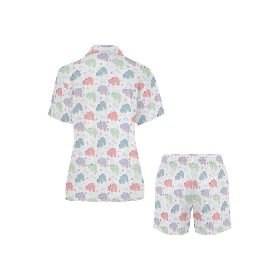 Hippopotamus Pattern Print Design 03 Women's V-Neck Short Pajama Set