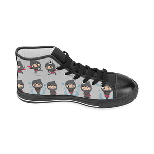 Cute ninja pattern Women's High Top Canvas Shoes Black