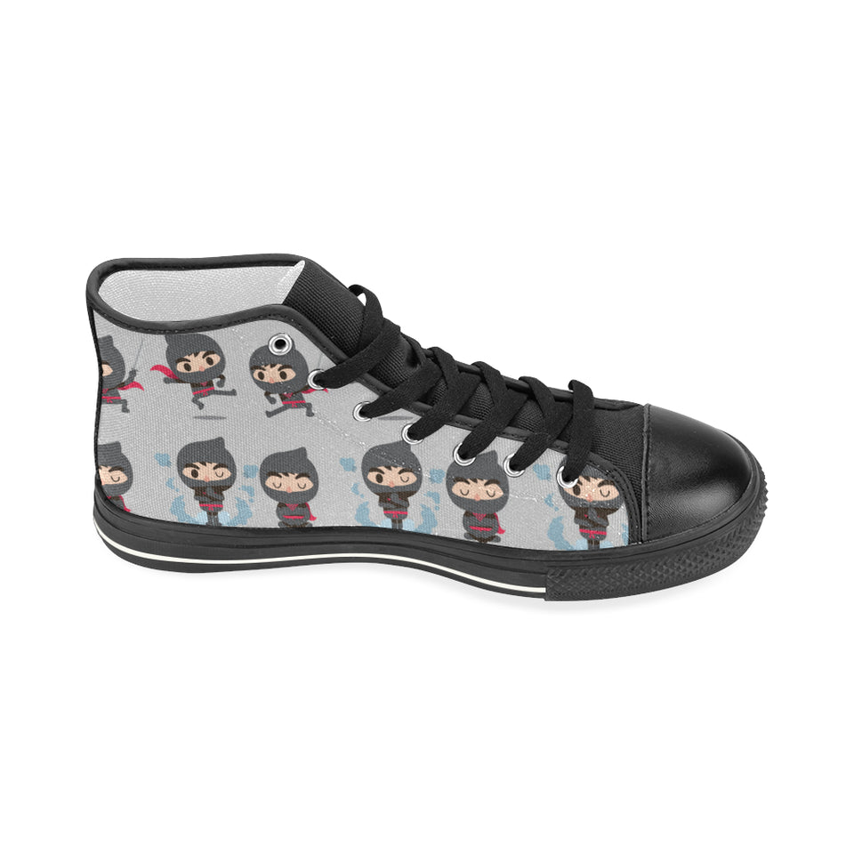 Cute ninja pattern Women's High Top Canvas Shoes Black